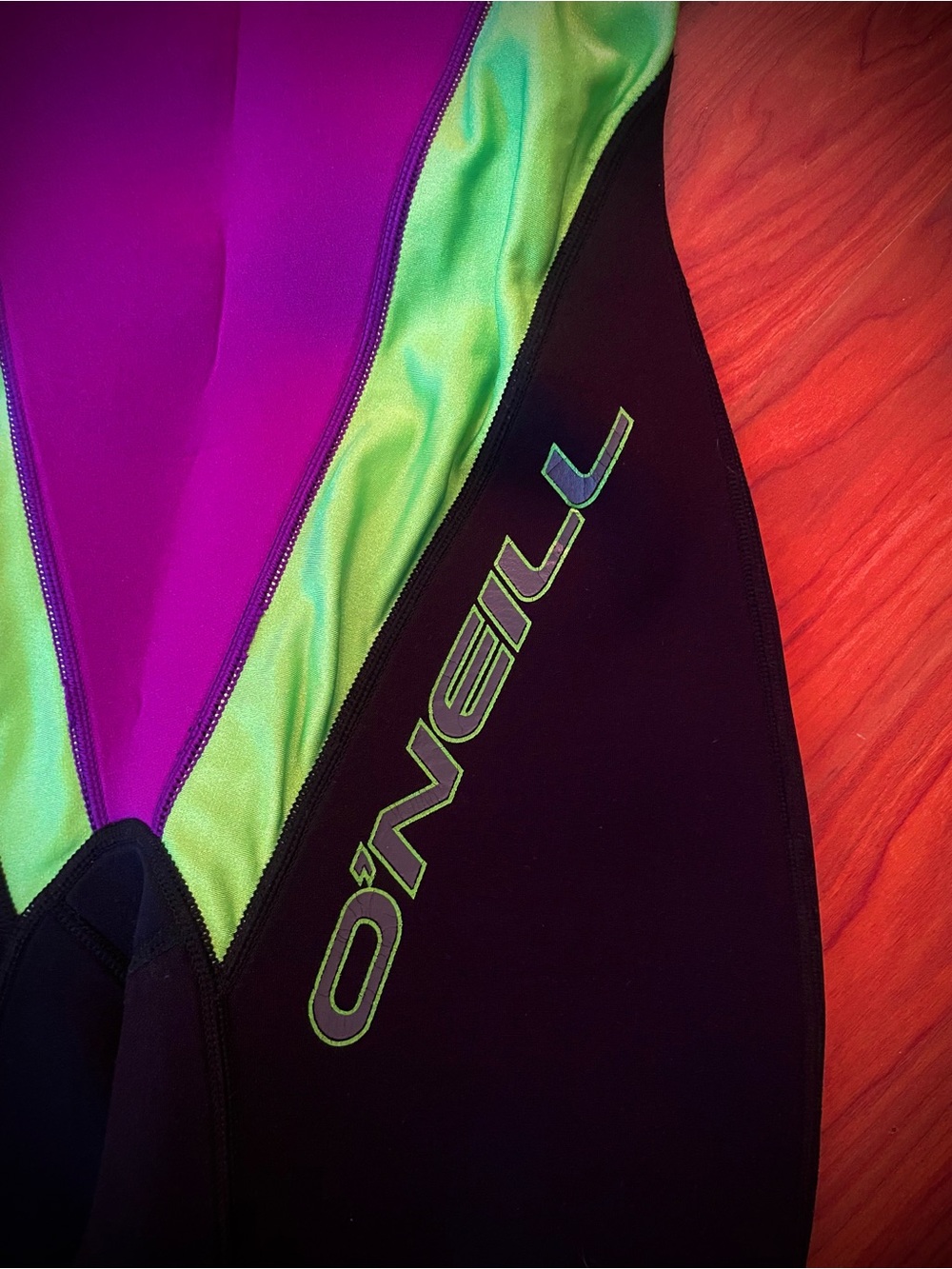 Vintage 90s O'Neill Wetsuit Shorty Springsuit Surf Neon Green Purple Women’s 6 - Picture 7 of 12
